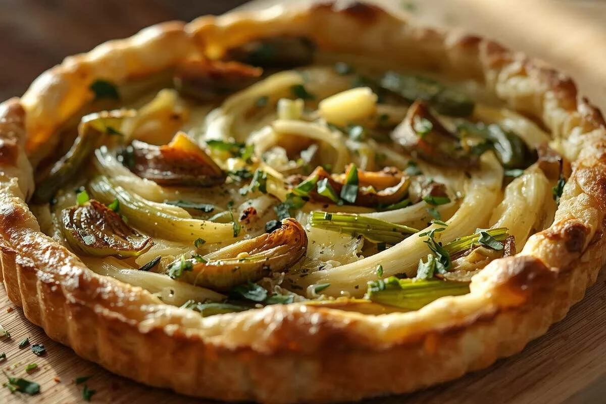 Tarte fine aux poireaux, comté et herbes fraîches