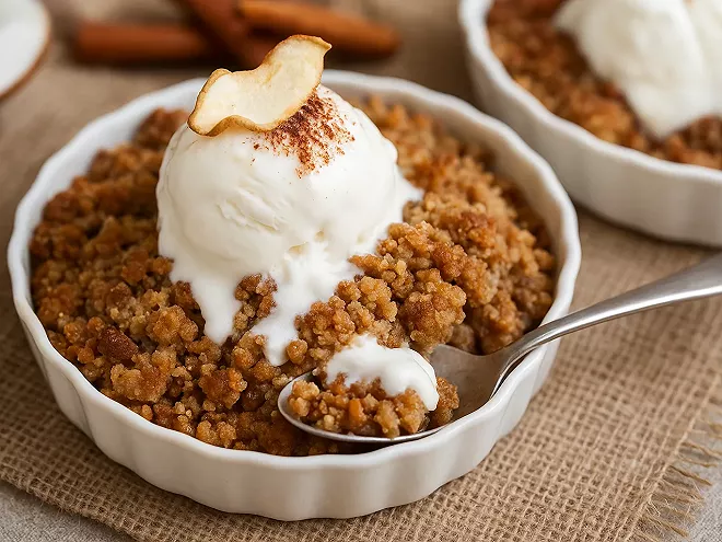 Crumble aux pommes, poires et noisettes
