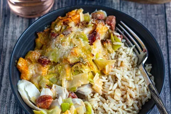 Gratin d'automne aux poireaux, cabillaud et chorizo